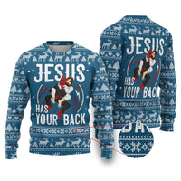Jesus Has Your Back Jiu Jitsu Christmas Ugly Christmas Sweater Funny Xmas Holiday Patterns - Wonder Print Shop