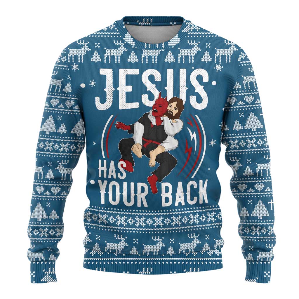 Jesus Has Your Back Jiu Jitsu Christmas Ugly Christmas Sweater Funny Xmas Holiday Patterns - Wonder Print Shop