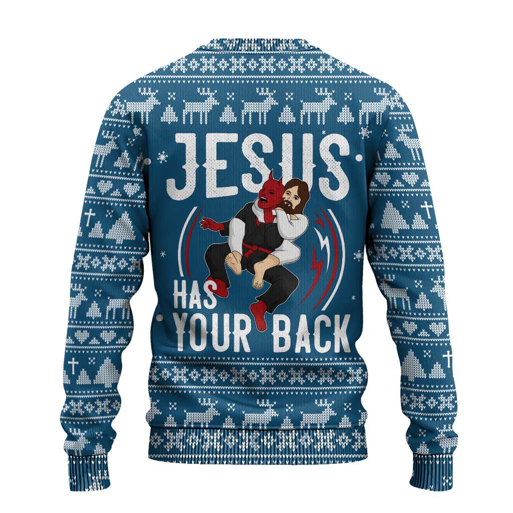 Jesus Has Your Back Jiu Jitsu Christmas Ugly Christmas Sweater Funny Xmas Holiday Patterns - Wonder Print Shop