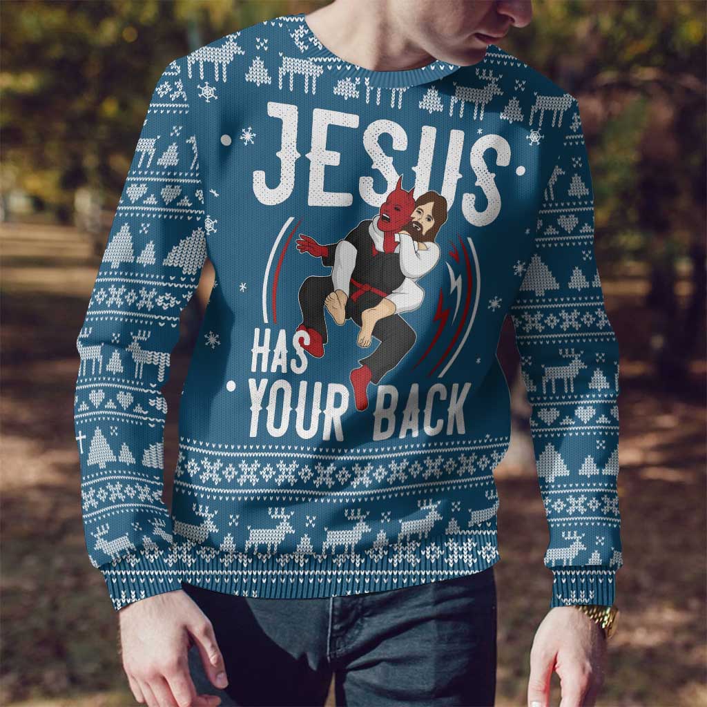 Jesus Has Your Back Jiu Jitsu Christmas Ugly Christmas Sweater Funny Xmas Holiday Patterns - Wonder Print Shop