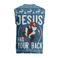 Jesus Has Your Back Jiu Jitsu Christmas Knitted V-Neck Vest Funny Xmas Holiday Patterns - Wonder Print Shop