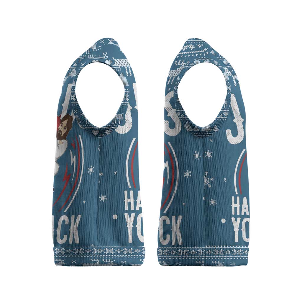 Jesus Has Your Back Jiu Jitsu Christmas Knitted V-Neck Vest Funny Xmas Holiday Patterns - Wonder Print Shop