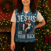 Jesus Has Your Back Jiu Jitsu Christmas Knitted V-Neck Vest Funny Xmas Holiday Patterns - Wonder Print Shop