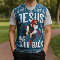 Jesus Has Your Back Jiu Jitsu Christmas Knitted V-Neck Vest Funny Xmas Holiday Patterns - Wonder Print Shop