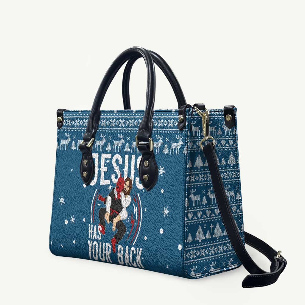 Jesus Has Your Back Jiu Jitsu Christmas Leather Bag Funny Xmas Holiday Patterns - Wonder Print Shop