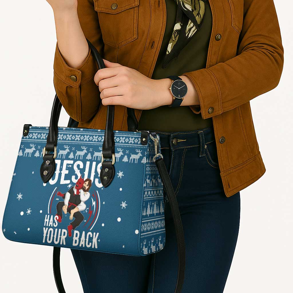 Jesus Has Your Back Jiu Jitsu Christmas Leather Bag Funny Xmas Holiday Patterns - Wonder Print Shop