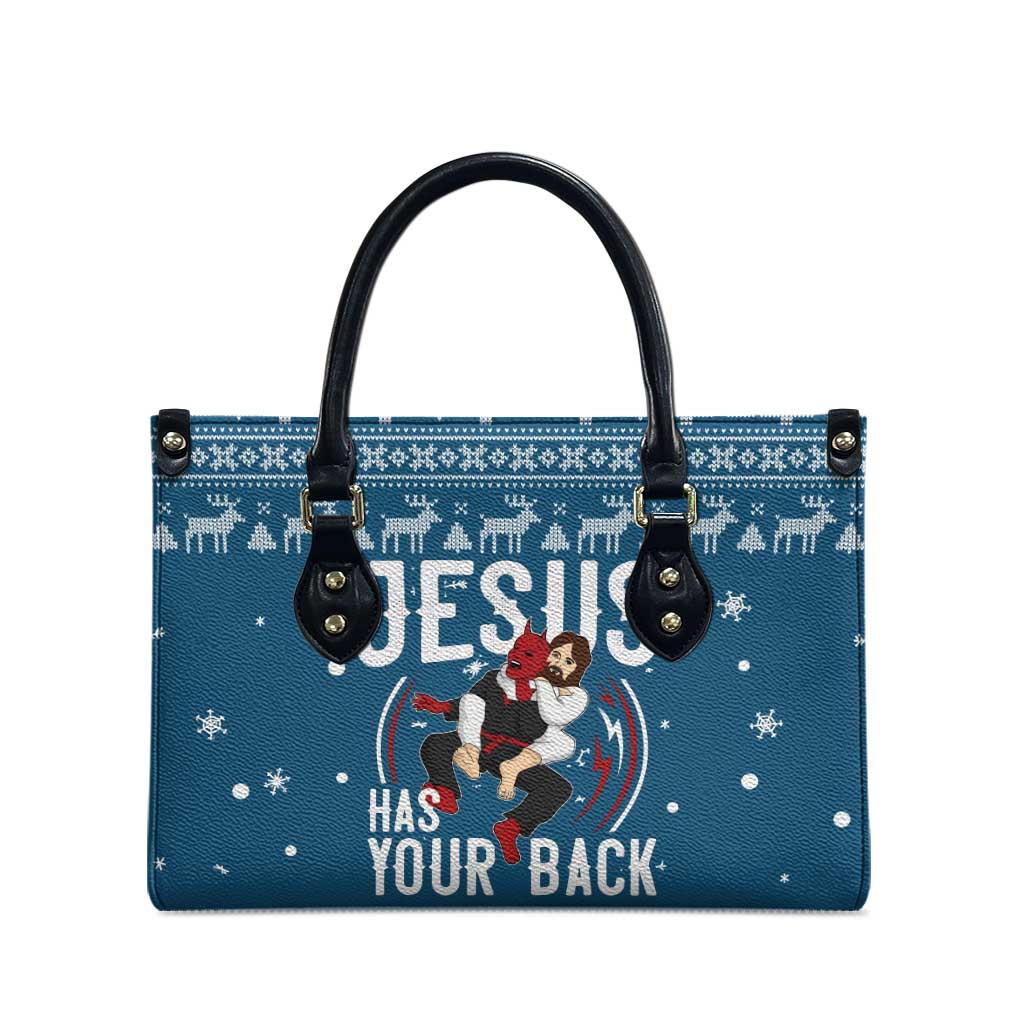 Jesus Has Your Back Jiu Jitsu Christmas Leather Bag Funny Xmas Holiday Patterns - Wonder Print Shop
