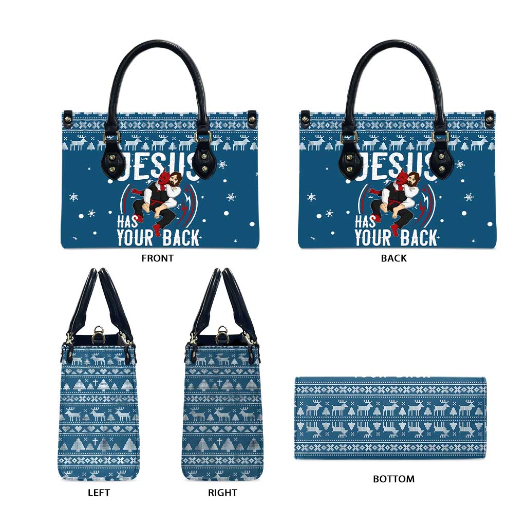 Jesus Has Your Back Jiu Jitsu Christmas Leather Bag Funny Xmas Holiday Patterns - Wonder Print Shop