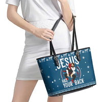 Jesus Has Your Back Jiu Jitsu Christmas Leather Tote Bag Funny Xmas Holiday Patterns - Wonder Print Shop