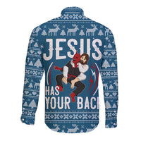 Jesus Has Your Back Jiu Jitsu Christmas Long Sleeve Button Shirt Funny Xmas Holiday Patterns - Wonder Print Shop