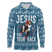 Jesus Has Your Back Jiu Jitsu Christmas Long Sleeve Polo Shirt Funny Xmas Holiday Patterns - Wonder Print Shop