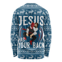 Jesus Has Your Back Jiu Jitsu Christmas Long Sleeve Shirt Funny Xmas Holiday Patterns - Wonder Print Shop