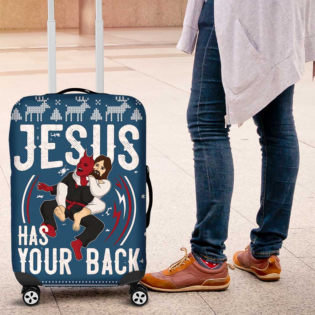 Jesus Has Your Back Jiu Jitsu Christmas Luggage Cover Funny Xmas Holiday Patterns - Wonder Print Shop