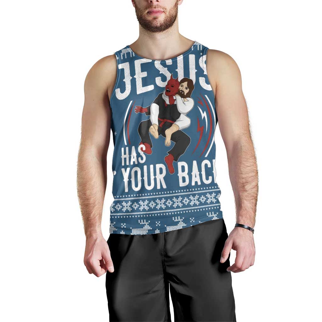 Jesus Has Your Back Jiu Jitsu Christmas Men Tank Top Funny Xmas Holiday Patterns - Wonder Print Shop