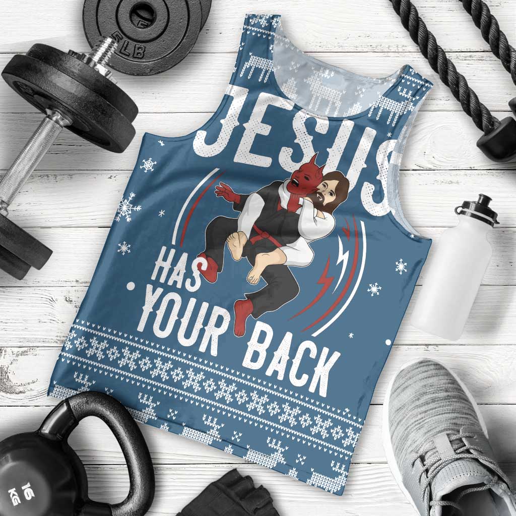 Jesus Has Your Back Jiu Jitsu Christmas Men Tank Top Funny Xmas Holiday Patterns - Wonder Print Shop
