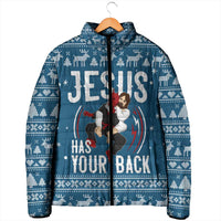 Jesus Has Your Back Jiu Jitsu Christmas Padded Jacket Funny Xmas Holiday Patterns - Wonder Print Shop