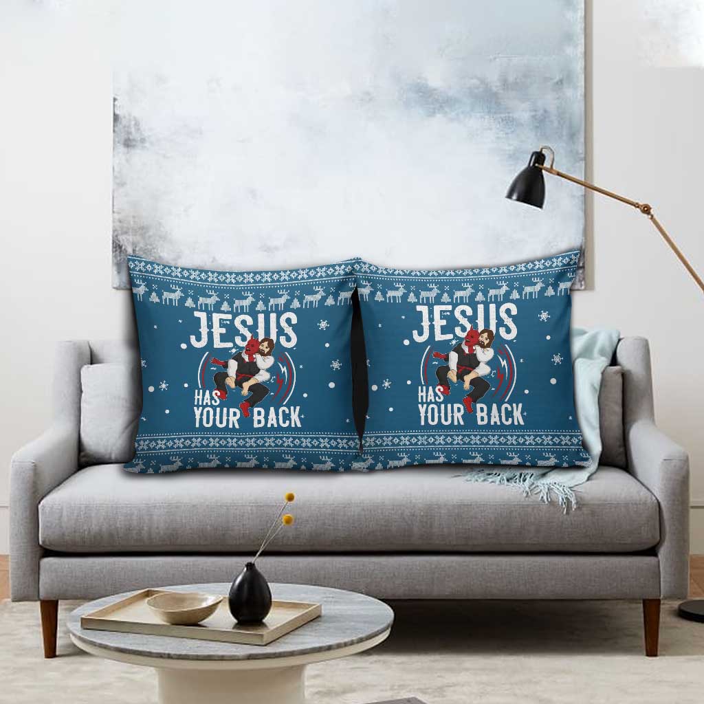 Jesus Has Your Back Jiu Jitsu Christmas Pillow Cover Funny Xmas Holiday Patterns - Wonder Print Shop