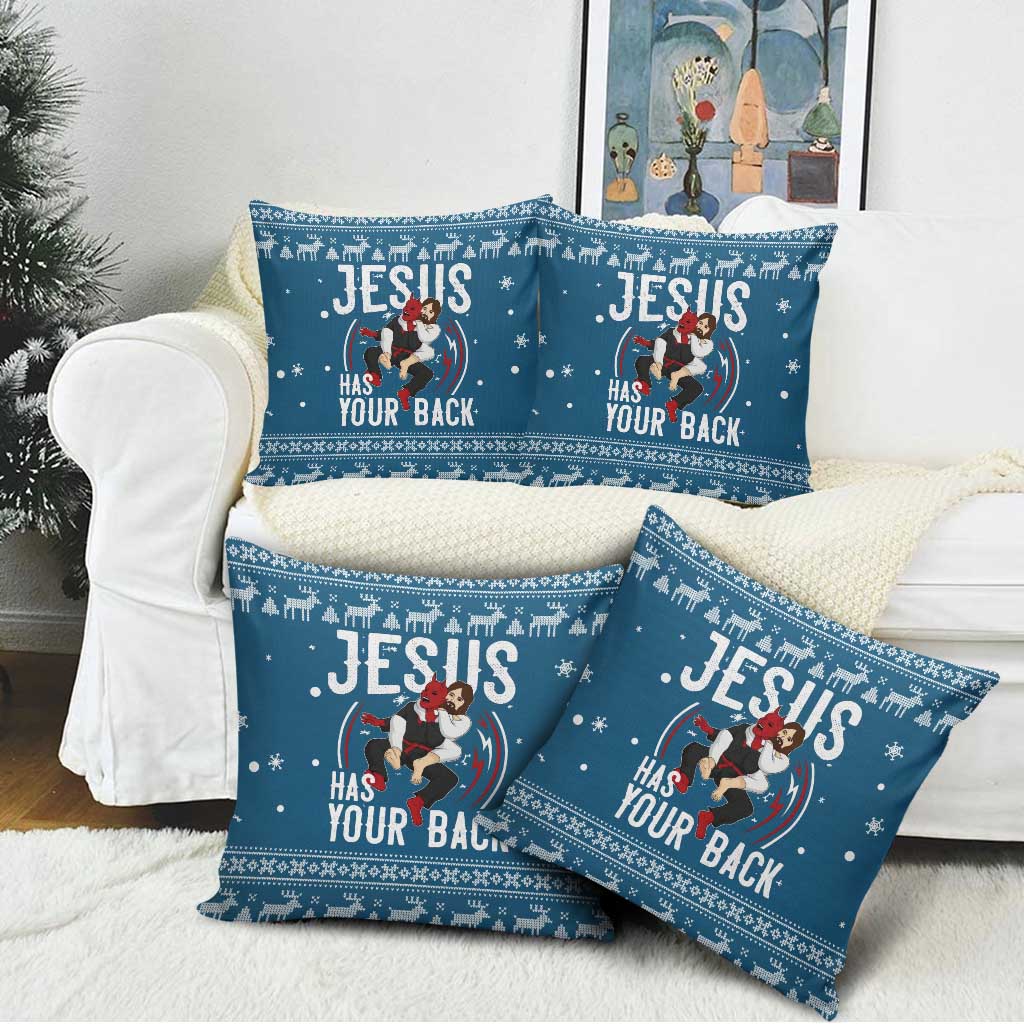 Jesus Has Your Back Jiu Jitsu Christmas Pillow Cover Funny Xmas Holiday Patterns - Wonder Print Shop