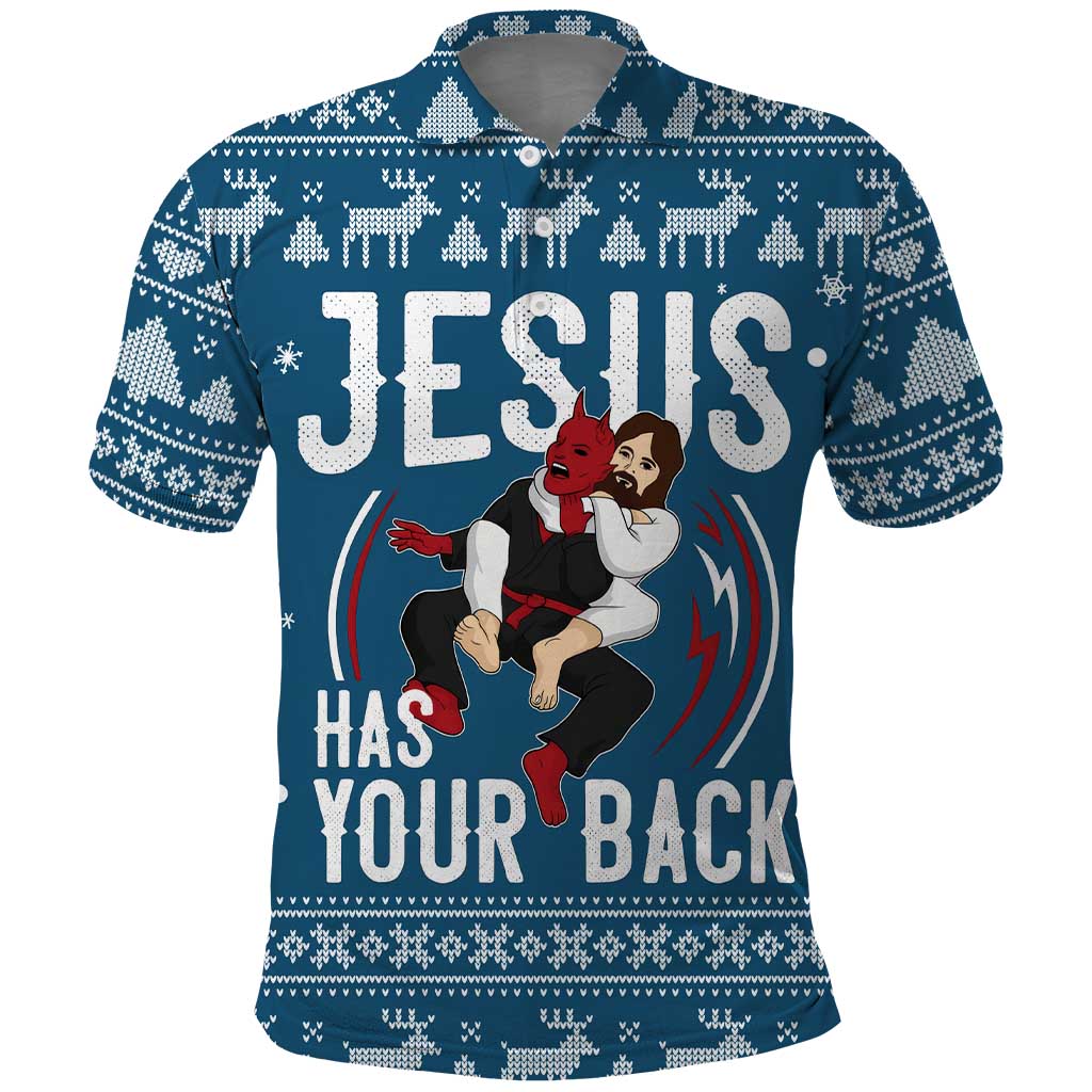Jesus Has Your Back Jiu Jitsu Christmas Polo Shirt Funny Xmas Holiday Patterns - Wonder Print Shop