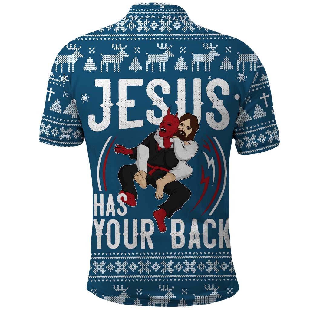 Jesus Has Your Back Jiu Jitsu Christmas Polo Shirt Funny Xmas Holiday Patterns - Wonder Print Shop