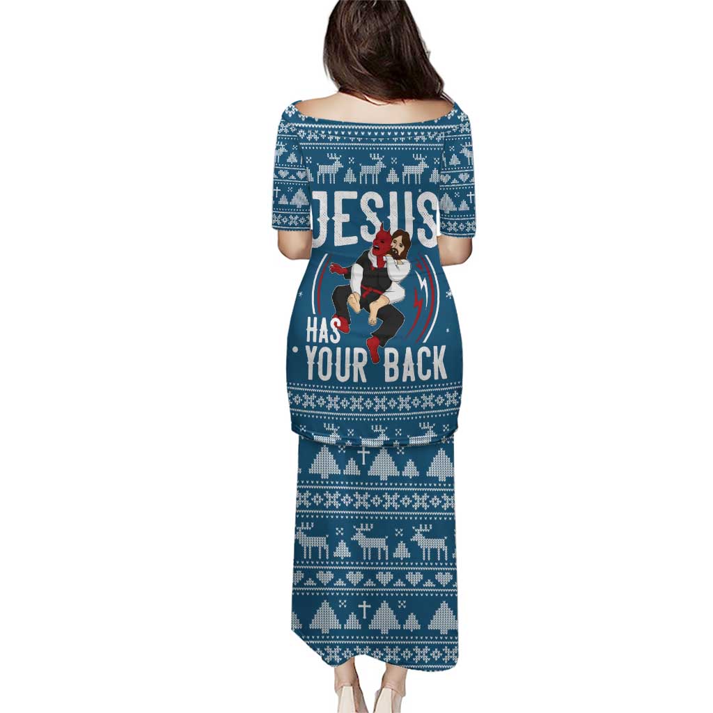 Jesus Has Your Back Jiu Jitsu Christmas Puletasi Funny Xmas Holiday Patterns - Wonder Print Shop