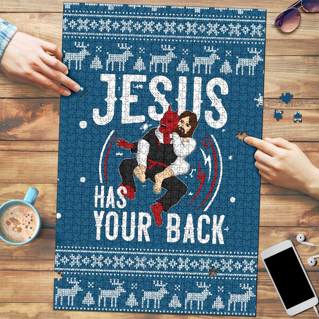 Jesus Has Your Back Jiu Jitsu Christmas Puzzle Funny Xmas Holiday Patterns - Wonder Print Shop