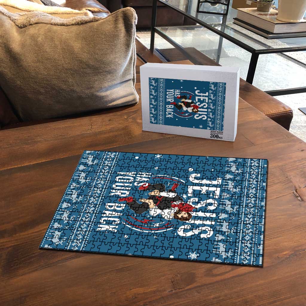 Jesus Has Your Back Jiu Jitsu Christmas Puzzle Funny Xmas Holiday Patterns - Wonder Print Shop