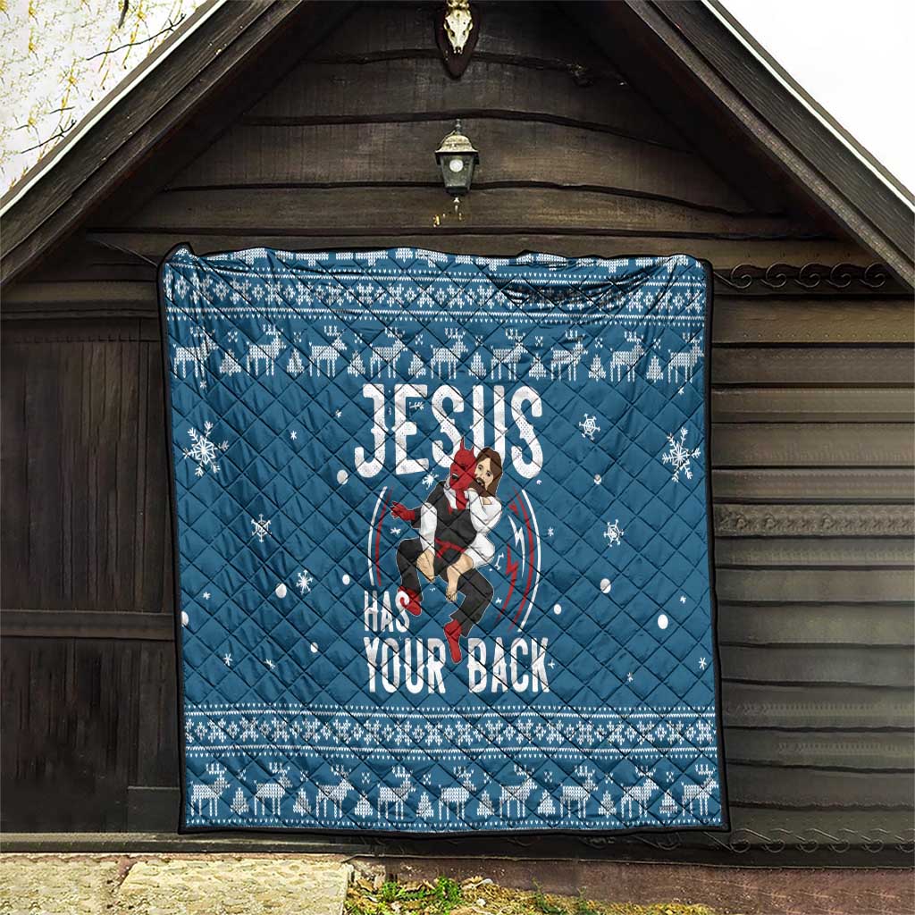 Jesus Has Your Back Jiu Jitsu Christmas Quilt Funny Xmas Holiday Patterns - Wonder Print Shop
