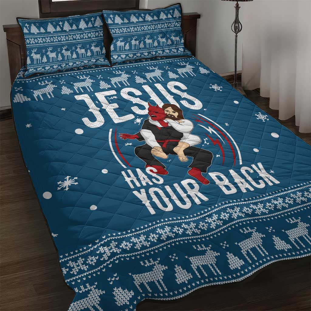 Jesus Has Your Back Jiu Jitsu Christmas Quilt Bed Set Funny Xmas Holiday Patterns - Wonder Print Shop