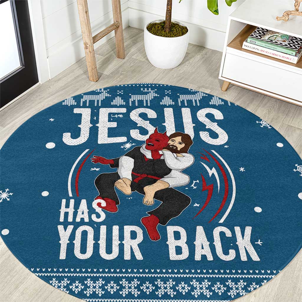 Jesus Has Your Back Jiu Jitsu Christmas Round Carpet Funny Xmas Holiday Patterns - Wonder Print Shop