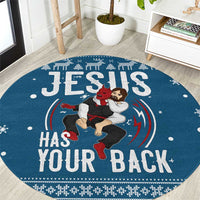 Jesus Has Your Back Jiu Jitsu Christmas Round Carpet Funny Xmas Holiday Patterns - Wonder Print Shop