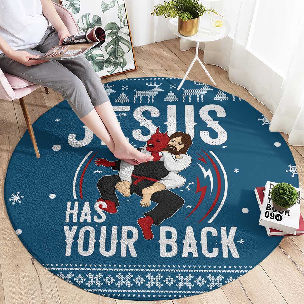 Jesus Has Your Back Jiu Jitsu Christmas Round Carpet Funny Xmas Holiday Patterns - Wonder Print Shop