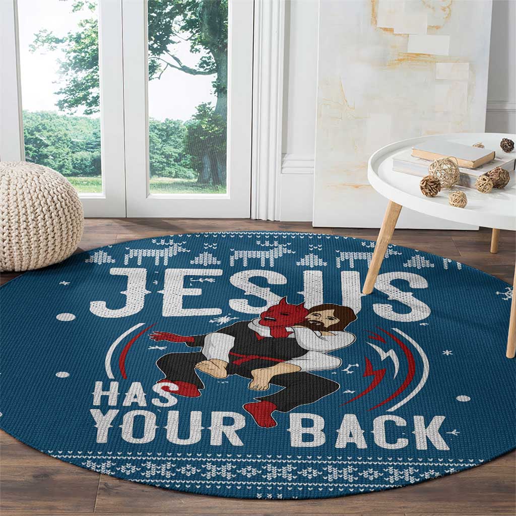 Jesus Has Your Back Jiu Jitsu Christmas Round Carpet Funny Xmas Holiday Patterns - Wonder Print Shop