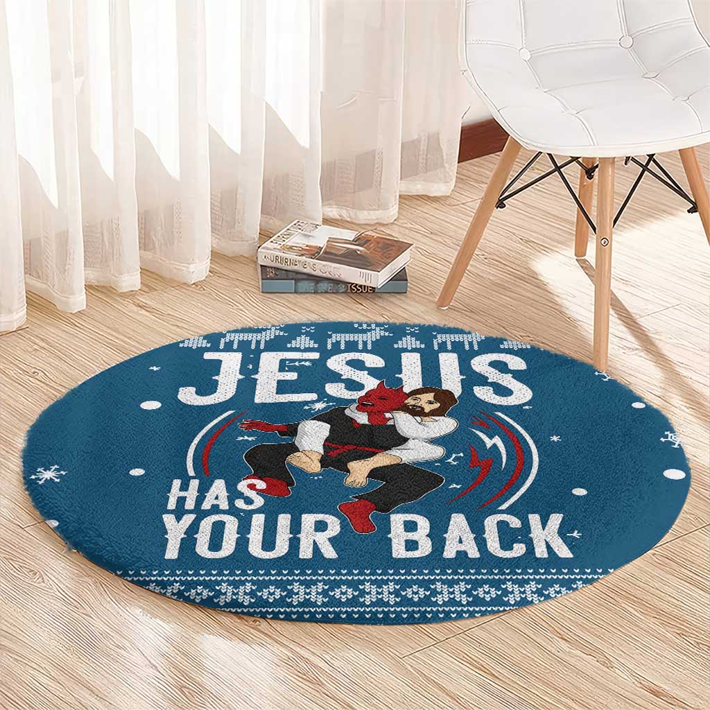 Jesus Has Your Back Jiu Jitsu Christmas Round Carpet Funny Xmas Holiday Patterns - Wonder Print Shop