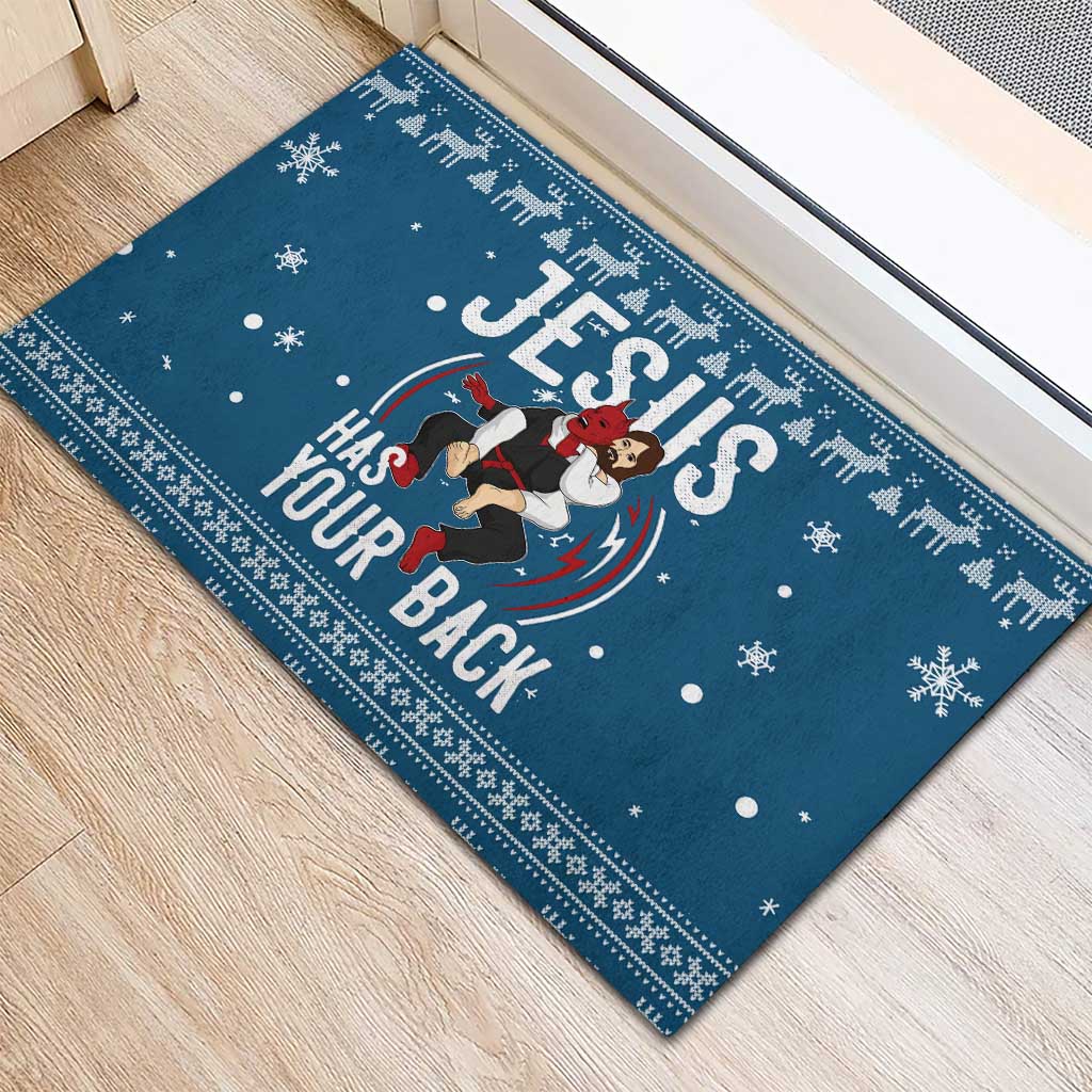 Jesus Has Your Back Jiu Jitsu Christmas Rubber Doormat Funny Xmas Holiday Patterns - Wonder Print Shop