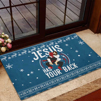 Jesus Has Your Back Jiu Jitsu Christmas Rubber Doormat Funny Xmas Holiday Patterns - Wonder Print Shop