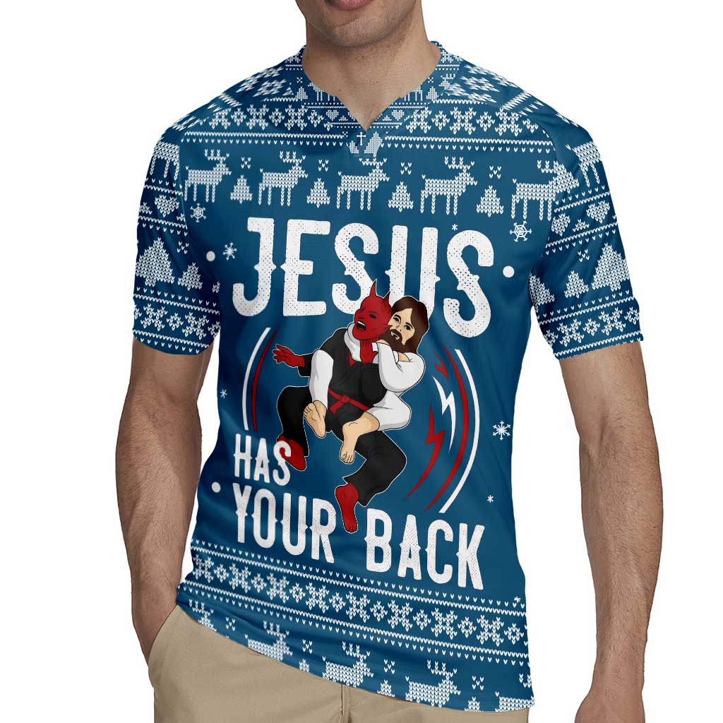 Jesus Has Your Back Jiu Jitsu Christmas Rugby Jersey Funny Xmas Holiday Patterns - Wonder Print Shop