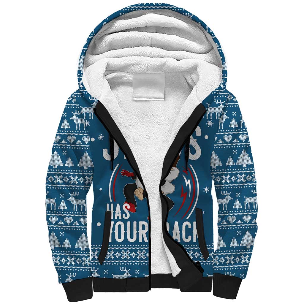 Jesus Has Your Back Jiu Jitsu Christmas Sherpa Hoodie Funny Xmas Holiday Patterns - Wonder Print Shop