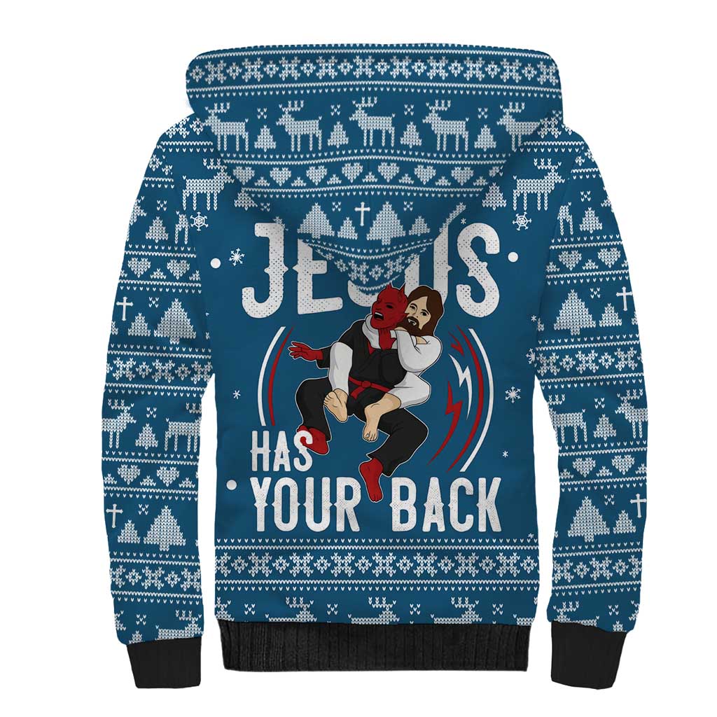 Jesus Has Your Back Jiu Jitsu Christmas Sherpa Hoodie Funny Xmas Holiday Patterns - Wonder Print Shop