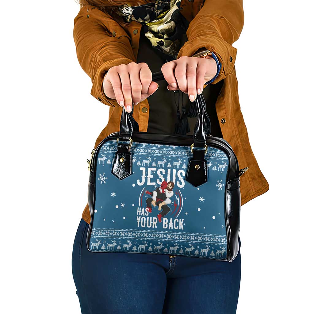 Jesus Has Your Back Jiu Jitsu Christmas Shoulder Handbag Funny Xmas Holiday Patterns - Wonder Print Shop