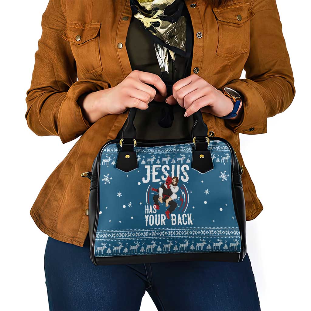 Jesus Has Your Back Jiu Jitsu Christmas Shoulder Handbag Funny Xmas Holiday Patterns - Wonder Print Shop
