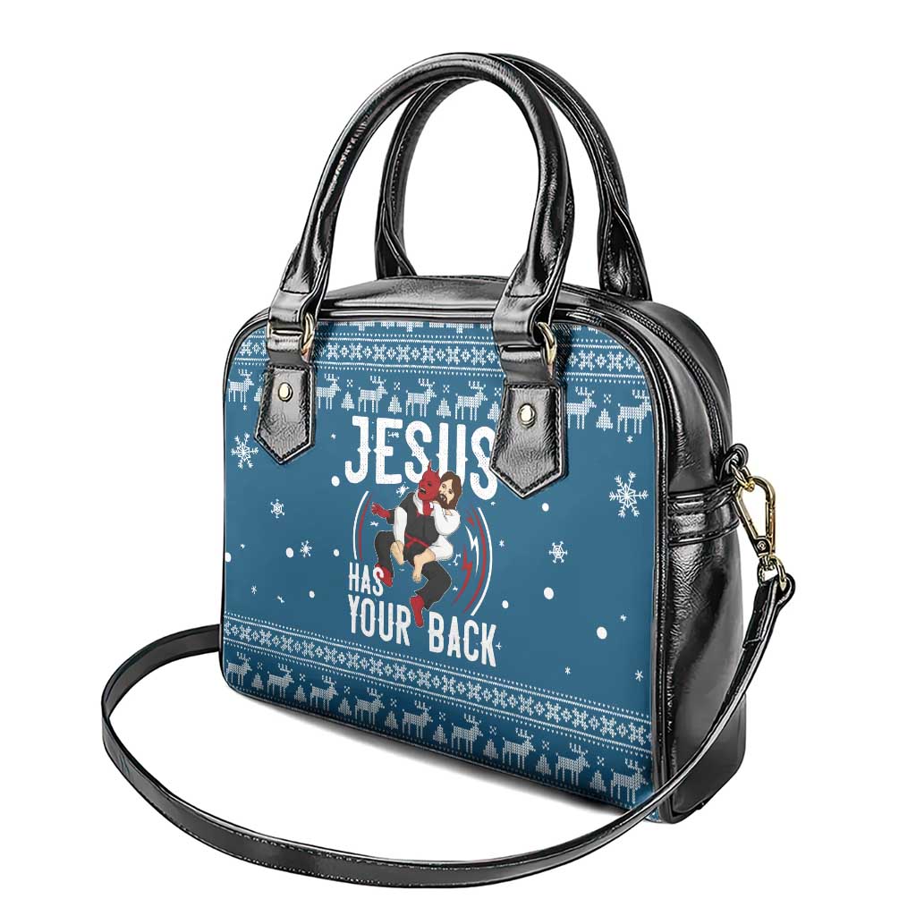 Jesus Has Your Back Jiu Jitsu Christmas Shoulder Handbag Funny Xmas Holiday Patterns - Wonder Print Shop