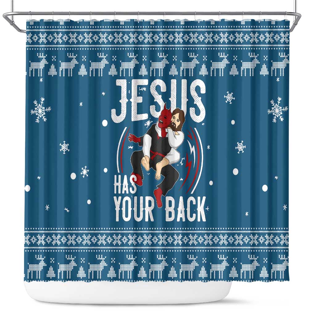 Jesus Has Your Back Jiu Jitsu Christmas Shower Curtain Funny Xmas Holiday Patterns - Wonder Print Shop