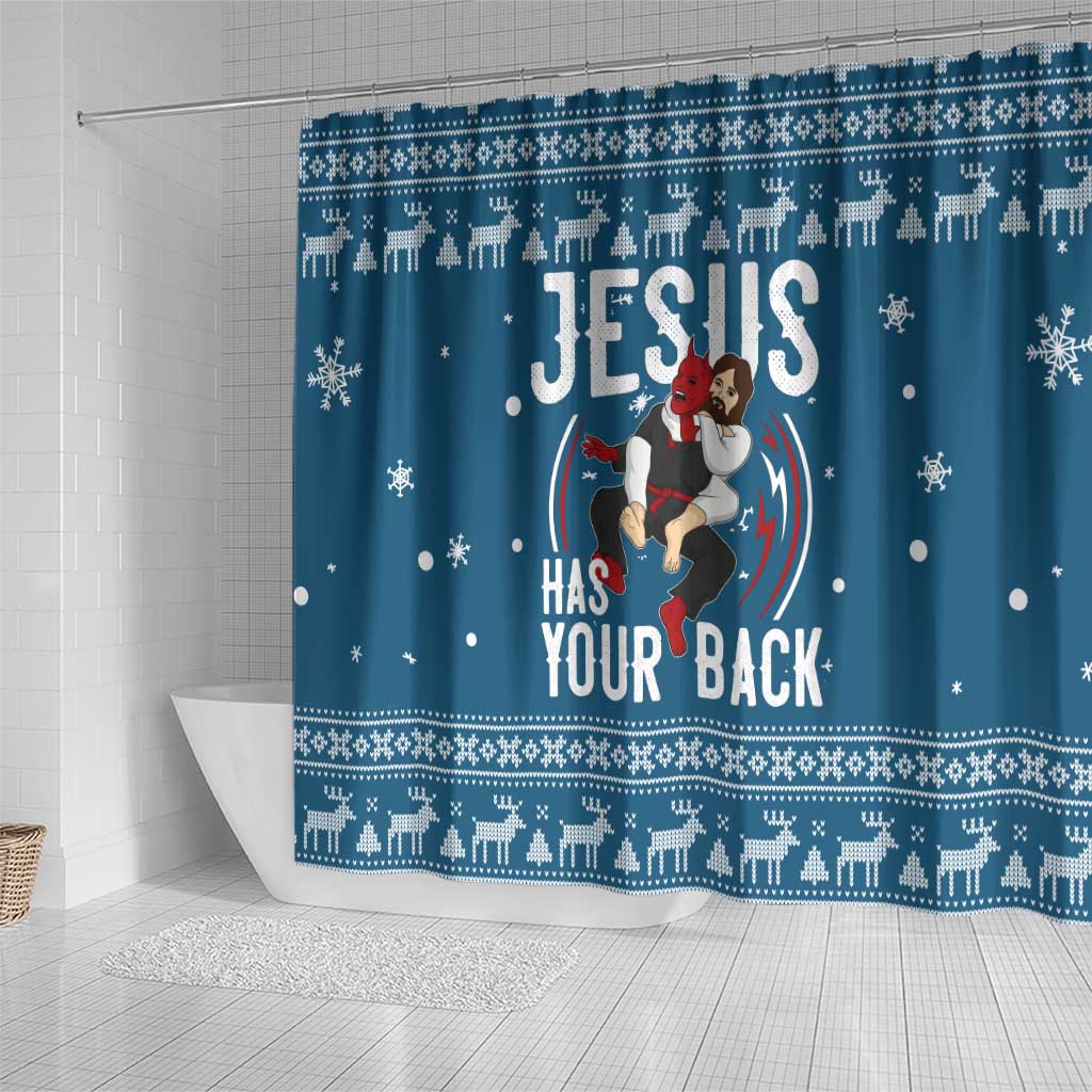 Jesus Has Your Back Jiu Jitsu Christmas Shower Curtain Funny Xmas Holiday Patterns - Wonder Print Shop
