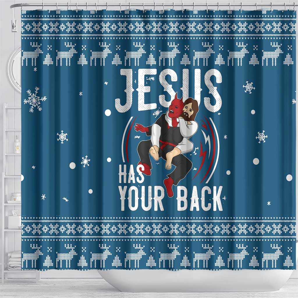 Jesus Has Your Back Jiu Jitsu Christmas Shower Curtain Funny Xmas Holiday Patterns - Wonder Print Shop