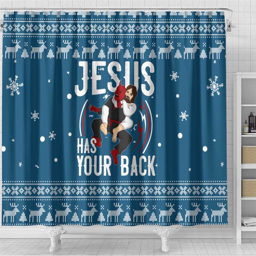 Jesus Has Your Back Jiu Jitsu Christmas Shower Curtain Funny Xmas Holiday Patterns - Wonder Print Shop