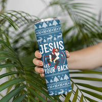 Jesus Has Your Back Jiu Jitsu Christmas Skinny Tumbler Funny Xmas Holiday Patterns - Wonder Print Shop