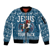 Jesus Has Your Back Jiu Jitsu Christmas Sleeve Zip Bomber Jacket Funny Xmas Holiday Patterns - Wonder Print Shop