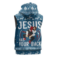 Jesus Has Your Back Jiu Jitsu Christmas Sleeveless Zip Hoodie Funny Xmas Holiday Patterns - Wonder Print Shop
