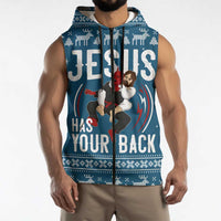 Jesus Has Your Back Jiu Jitsu Christmas Sleeveless Zip Hoodie Funny Xmas Holiday Patterns - Wonder Print Shop